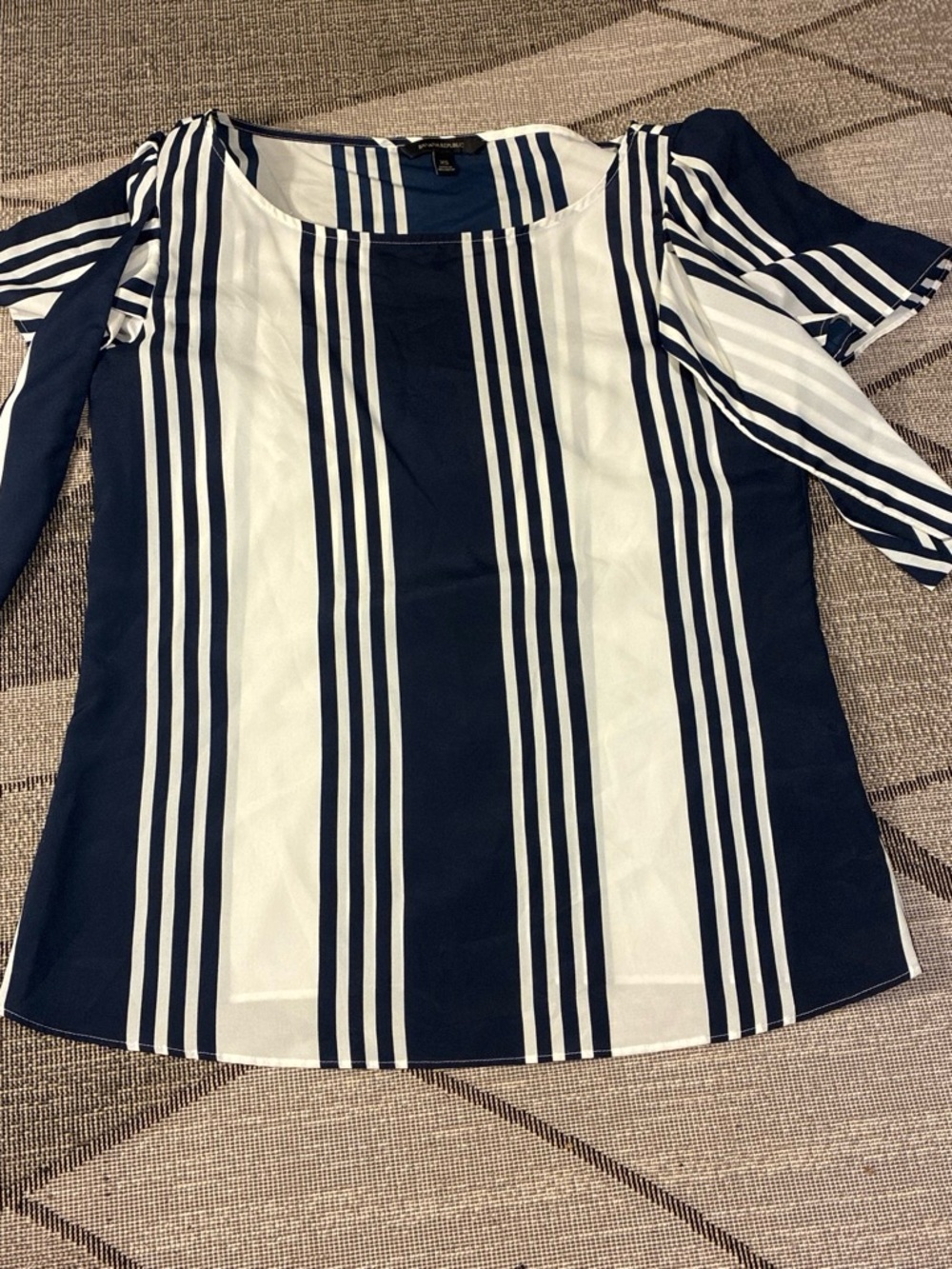 Banana Republic Navy and White Striped Cold-Shoulder Blouse